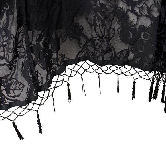 Johnny Was 4 Love & Liberty Black Whimsygoth Velvet Fringe Kimono Medium FLAW - Picture 4 of 8